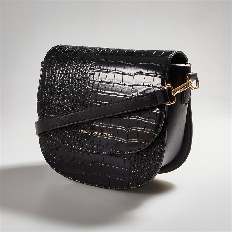 French Connection Womens Moon Crocodile Bag Black