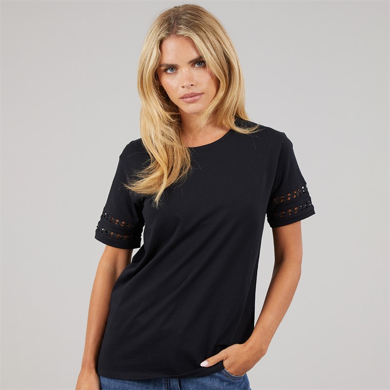 French Connection Womens Crochet T-Shirt Midnight