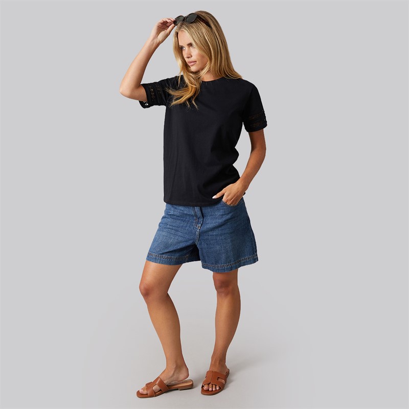 French Connection Womens Crochet T-Shirt Midnight