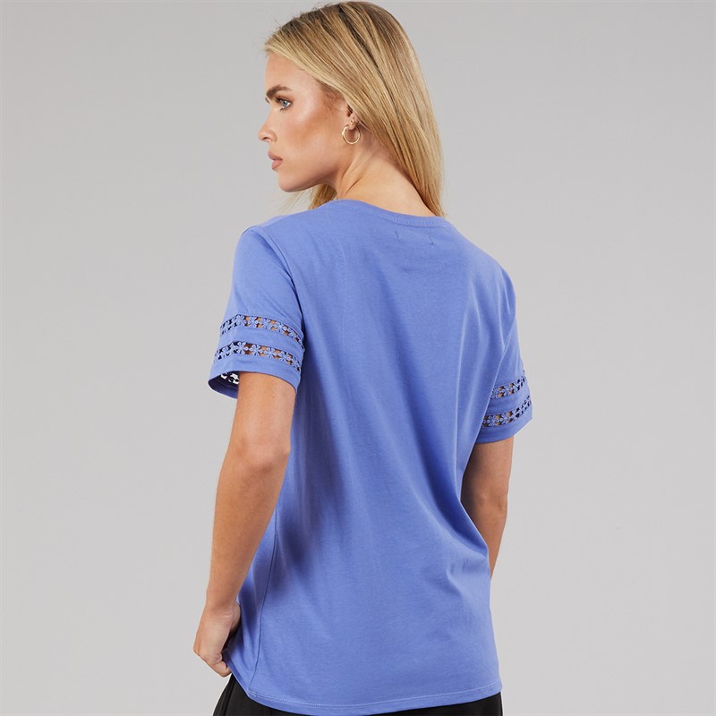 French Connection Womens Crochet T-Shirt Baja Blue