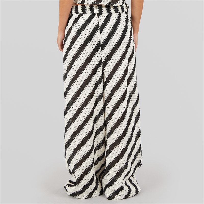 French Connection Womens Stripe Crochet Trousers Black/Ecru