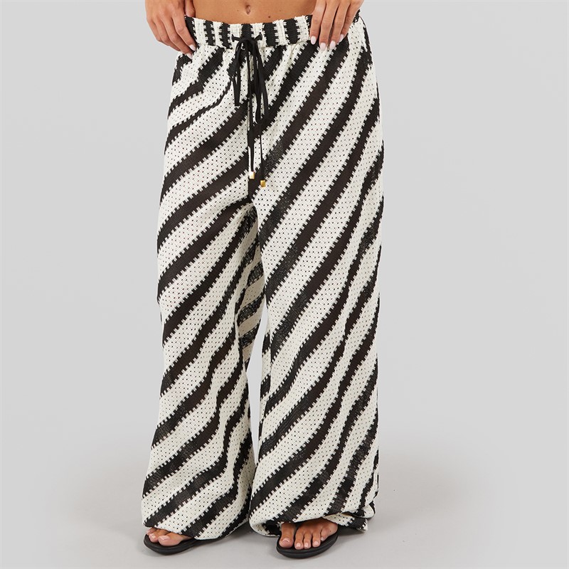 French Connection Womens Stripe Crochet Trousers Black/Ecru
