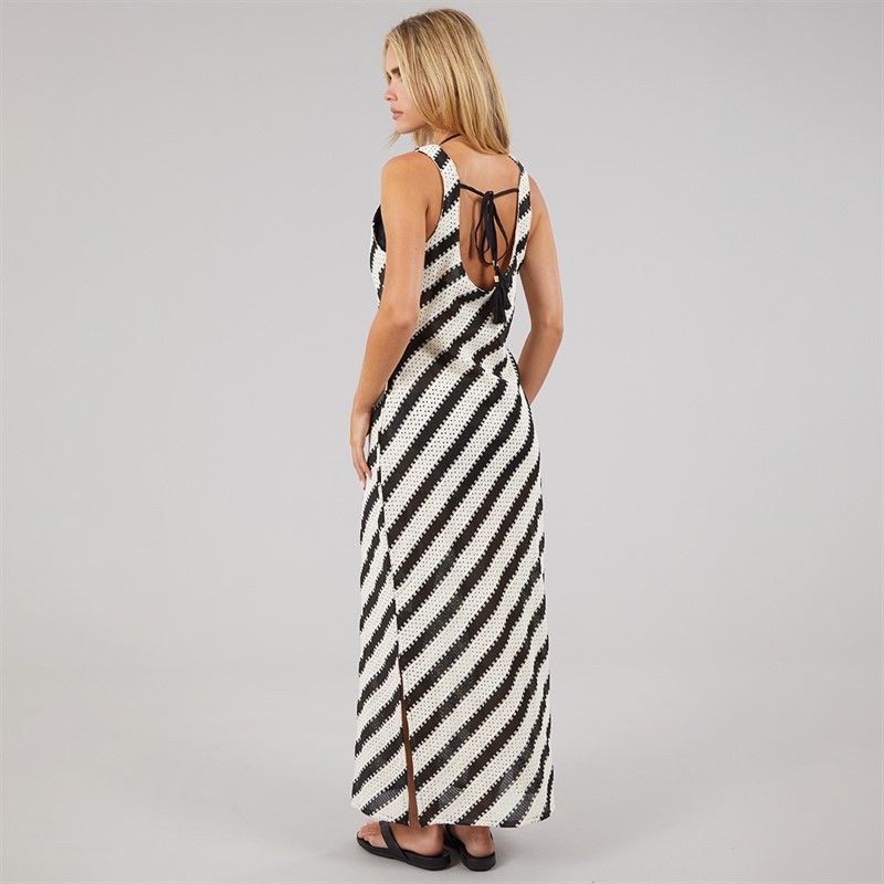 French Connection Womens Stripe Crochet Dress Black/Ecru