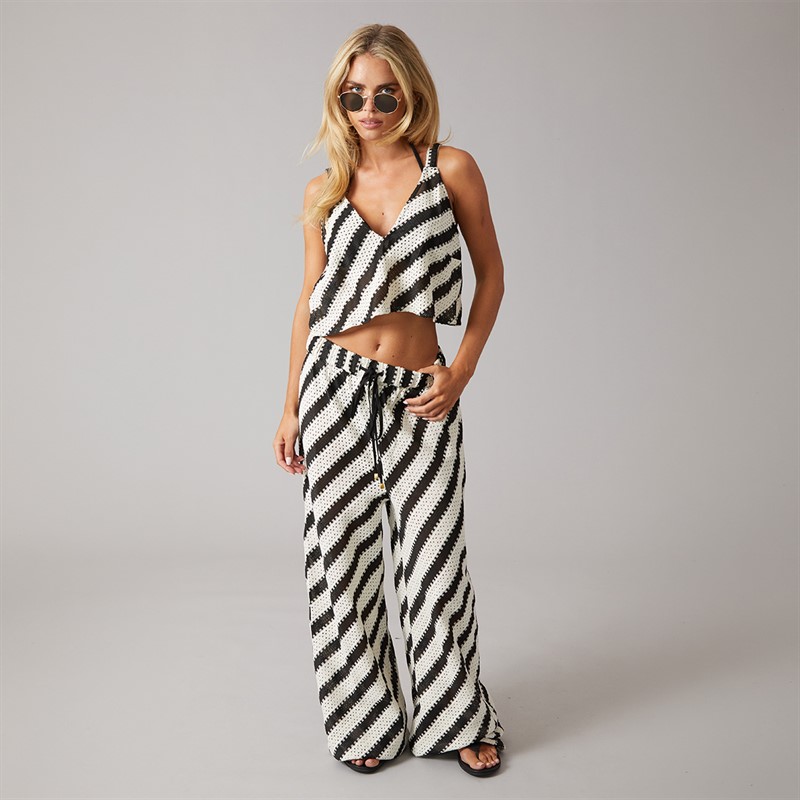 French Connection Womens Stripe Crochet Vest Black/Ecru