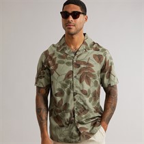 French Connection Mens Short Sleeve Leafy Viscose Shirt Khaki