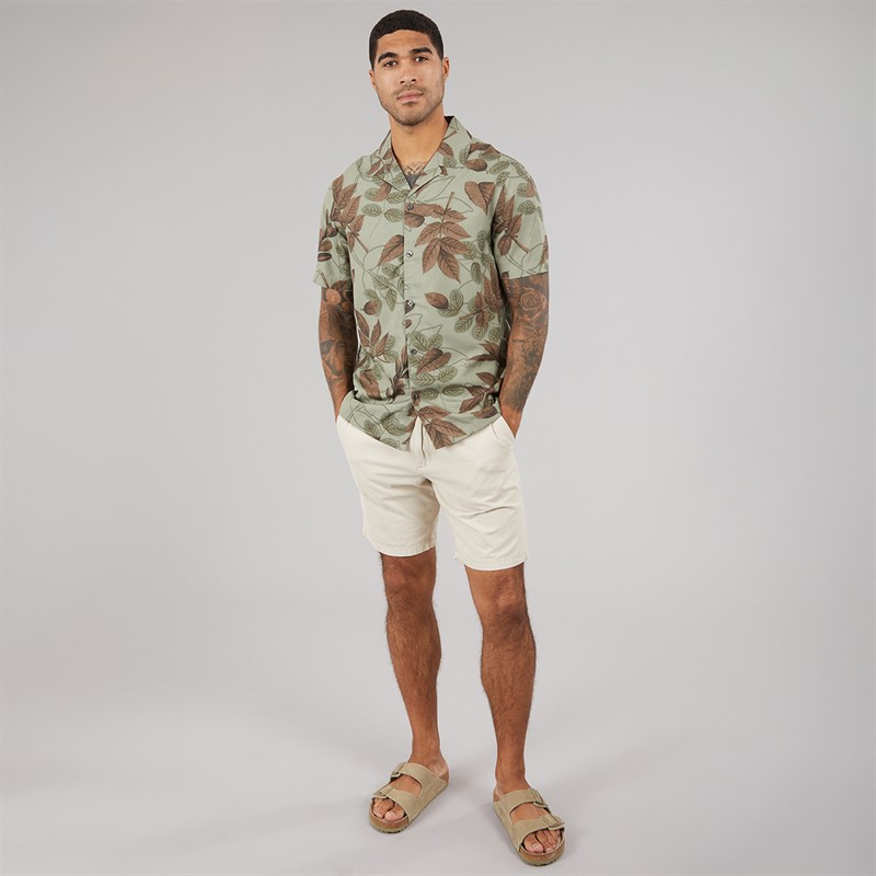 French Connection Mens Short Sleeve Leafy Viscose Shirt Khaki
