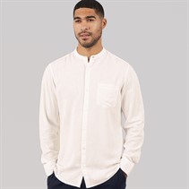French Connection Mens Henley Long Sleeve Linen Shirt White