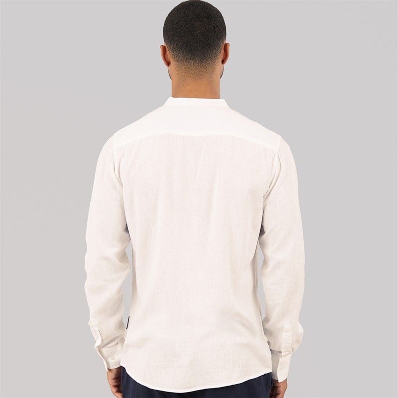 French Connection Mens Henley Long Sleeve Linen Shirt White