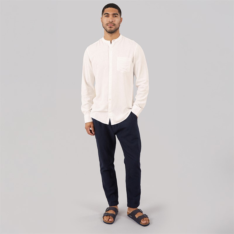 French Connection Mens Henley Long Sleeve Linen Shirt White