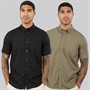 French Connection Mens Two Pack Short Sleeve Linen Shirts Black/Khaki