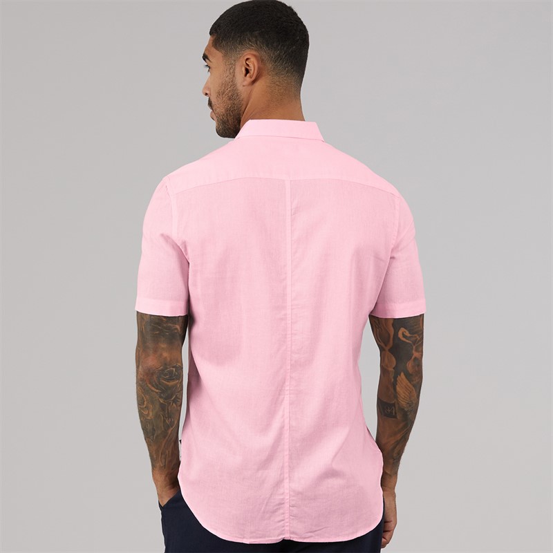 French Connection Mens Short Sleeve Linen Shirt Soft Pink