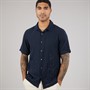 French Connection Mens Linen Floral Short Sleeve Shirt Marine