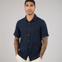 French Connection Mens Linen Floral Short Sleeve Shirt Marine