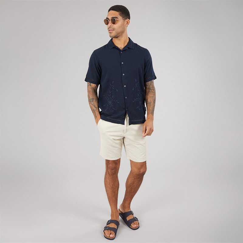 French Connection Mens Linen Floral Short Sleeve Shirt Marine