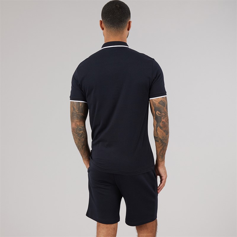 French Connection Mens Tipped Piping Polo Shirt and Shorts Co-Ord Marine/White