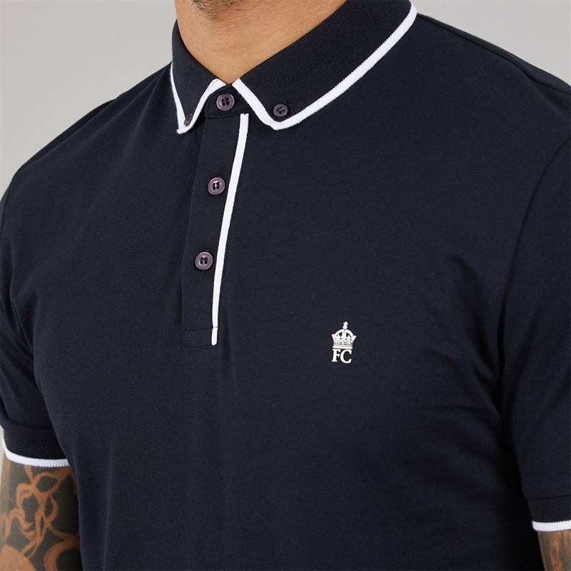 French Connection Mens Tipped Piping Polo Shirt and Shorts Co-Ord Marine/White