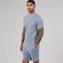 French Connection Mens Tipped Piping Polo Shirt and Shorts Co-Ord Set Light Blue Mel/White Lgt Blue Mel/White