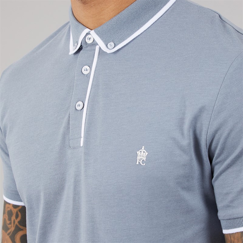 French Connection Mens Tipped Piping Polo Shirt and Shorts Co-Ord Set Light Blue Mel/White Lgt Blue Mel/White