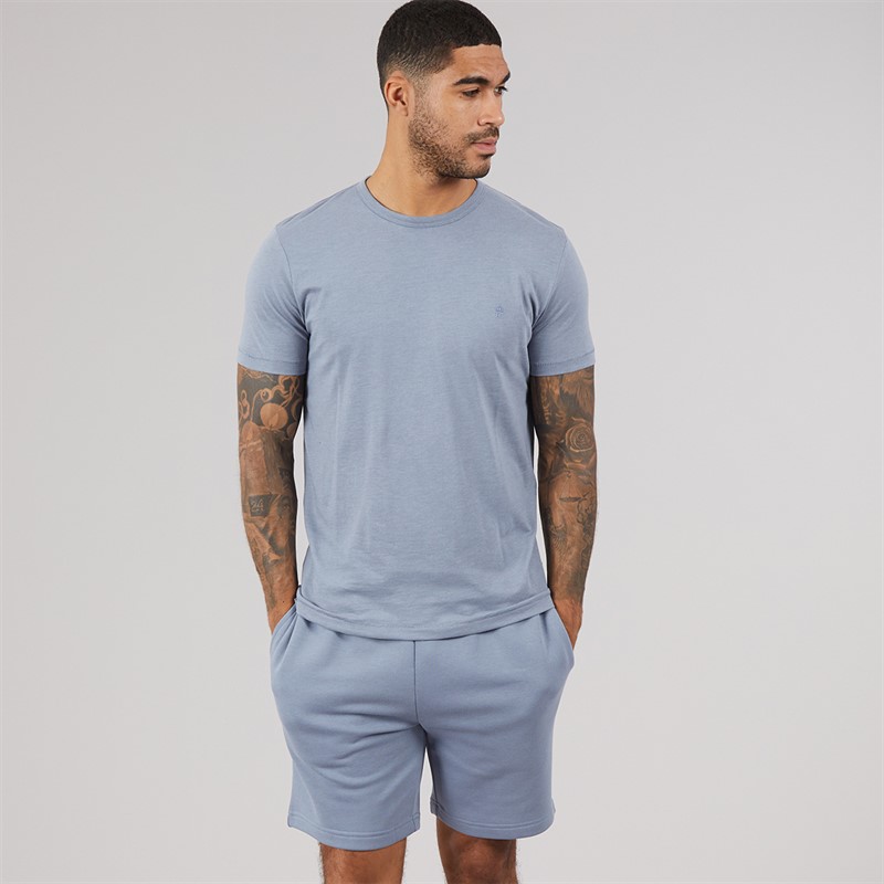 French Connection Mens T-Shirt And Shorts Set Light Blue Mel Lgt Blue Mel