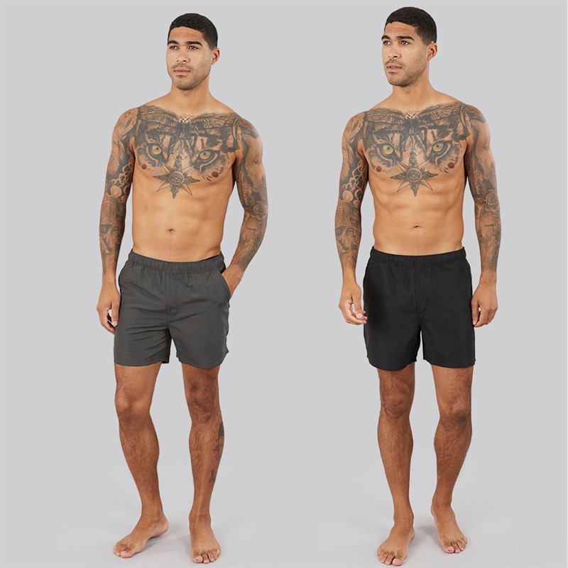French Connection Mens Two Pack Swim Shorts Black/Kahki