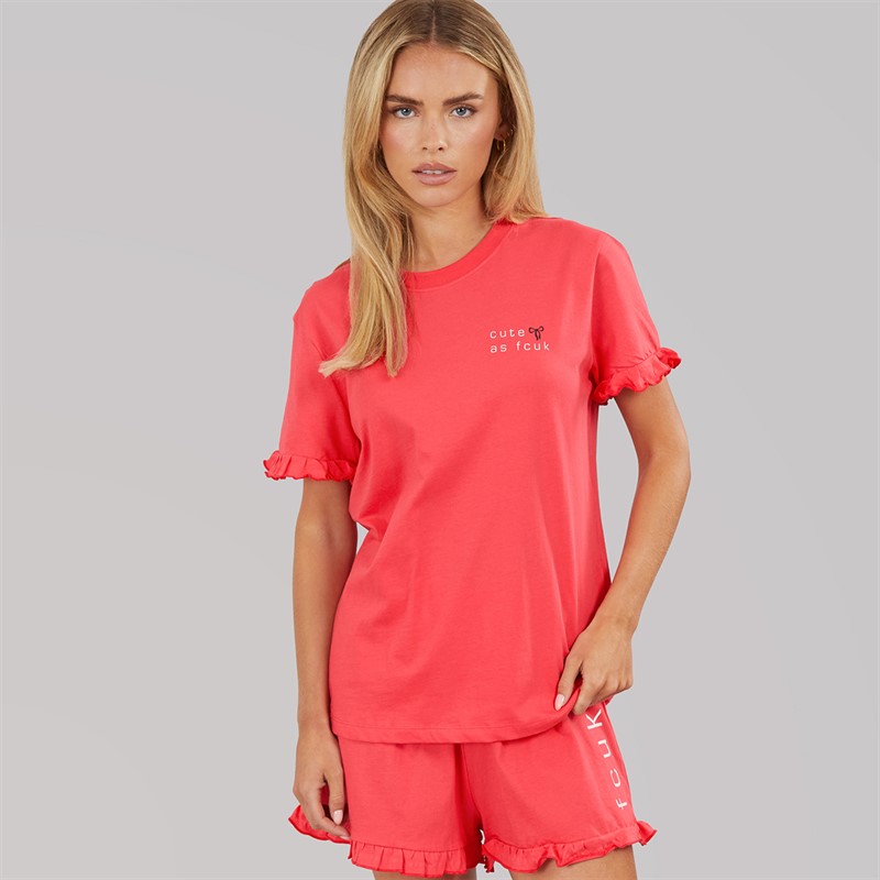 French Connection Womens Cute As Shorts And T-Shirt Pyjama Set Hot Pink