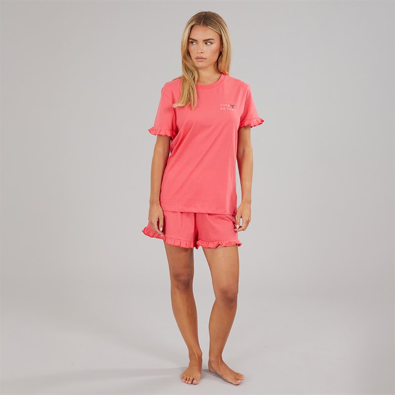 French Connection Womens Cute As Shorts And T-Shirt Pyjama Set Hot Pink