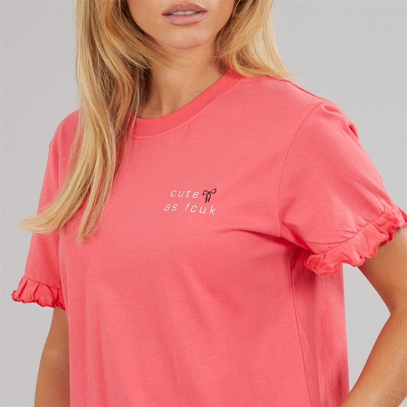 French Connection Womens Cute As Shorts And T-Shirt Pyjama Set Hot Pink