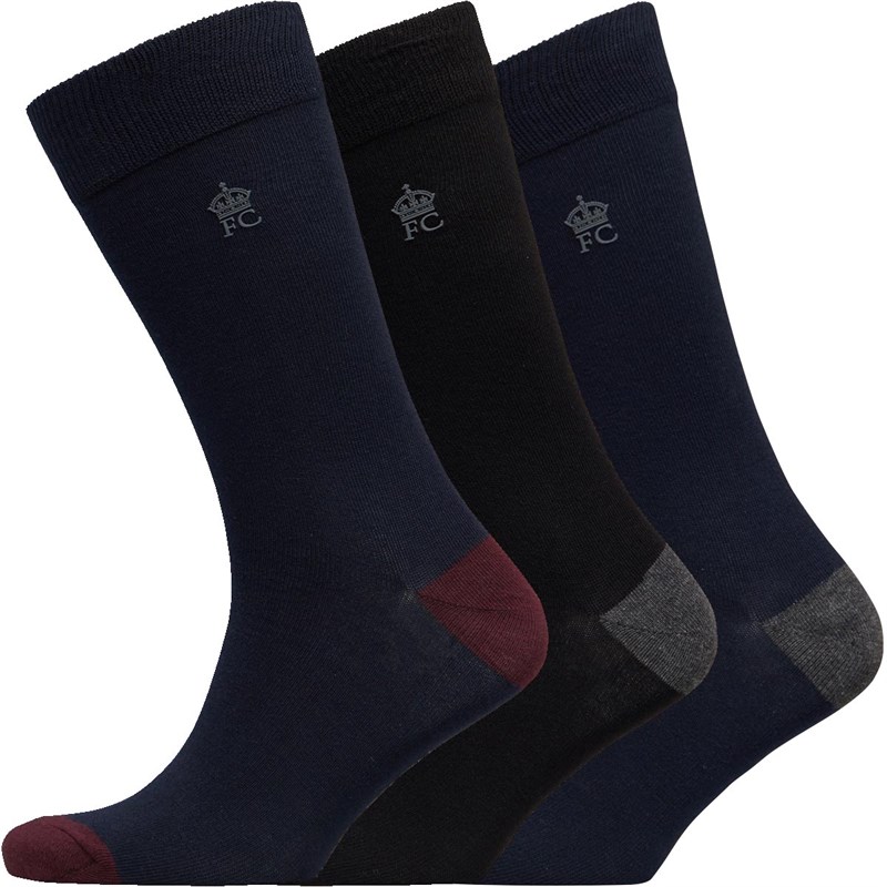Buy French Connection Mens Three Pack Socks Heel & Toe Marine/Marine/Black