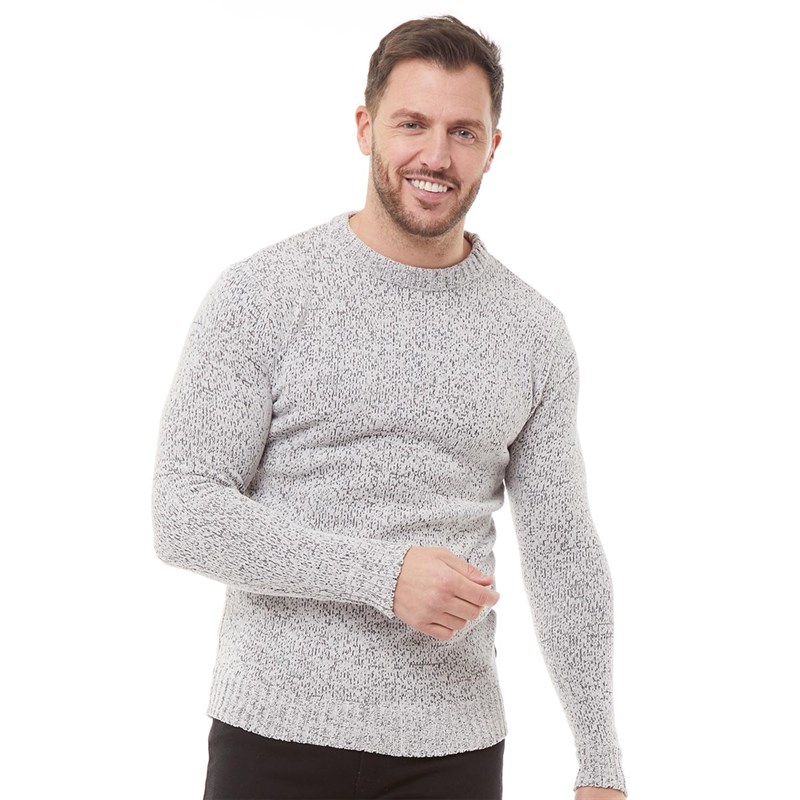 Buy French Connection Mens Chenille Plait Crew Jumper Light Grey Melange