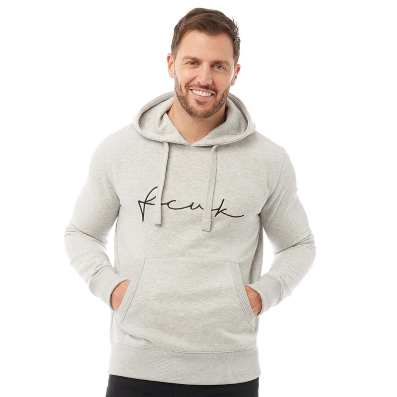 Buy French Connection Mens FCUK Over The Head Logo Hoodie Light Grey ...