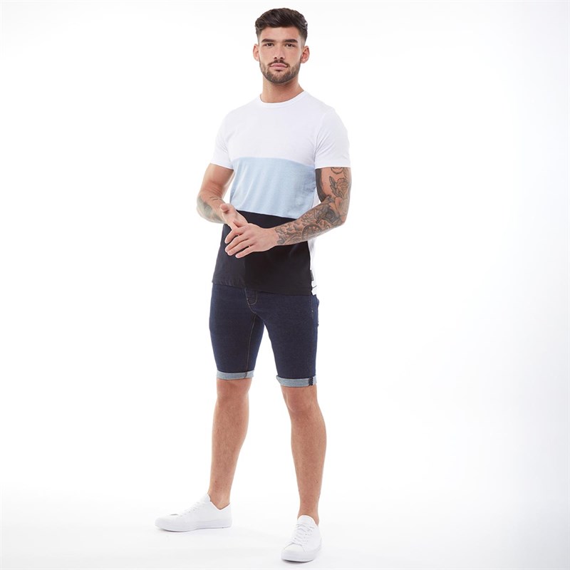 French Connection Mens Block 3 T-Shirt White/Sky/Marine
