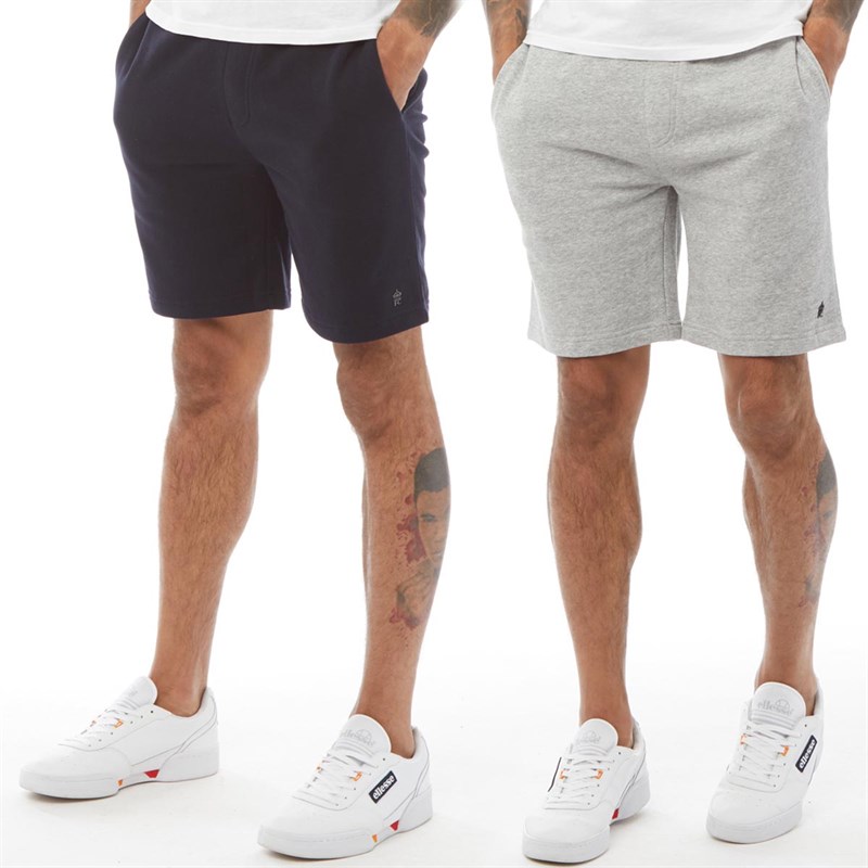French Connection Mens Two Pack Jersey Shorts Marine/Light Grey Melange