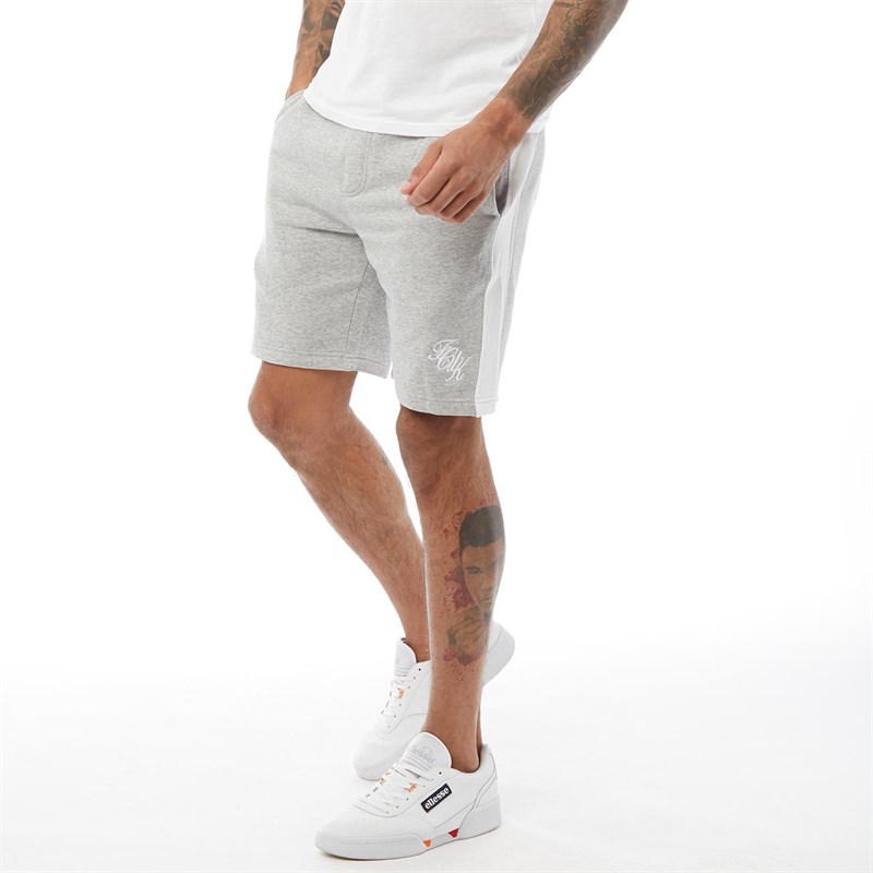 French Connection Mens Jersey Cut Script Shorts Light Grey Melange/White
