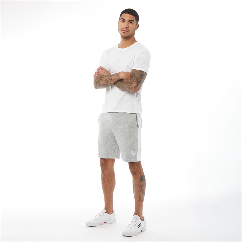 French Connection Mens Jersey Cut Script Shorts Light Grey Melange/White