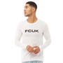 French Connection Męskie FCUK Chest Logo Top z Dlugim Rekawem Biały