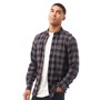 French Connection Mens Large Gingham Flannel Check Long Sleeve Shirt Charcoal Melange/Marine