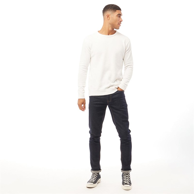 French Connection Pull à Col Ras-du-Cou Chenille Homme Blanc Cassé