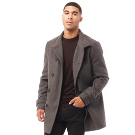 Buy French Connection Mens Double Breasted Funnel Wool Jacket Charcoal Melange