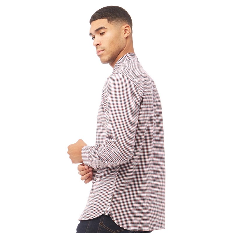 French Connection Mens Gingham Long Sleeve Shirt RVM/White