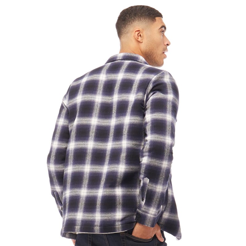 French Connection Mens Mega Large Gingham Borg Long Sleeve Shirt Marine/Charcoal Melange