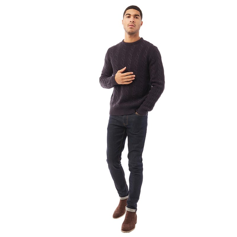 Buy French Connection Mens Cable Crew Neck Jumper Marine