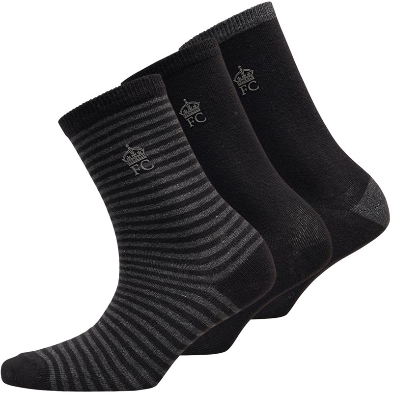 French Connection Boys Three Pack Stripe Socks Black/Charcoal Mel