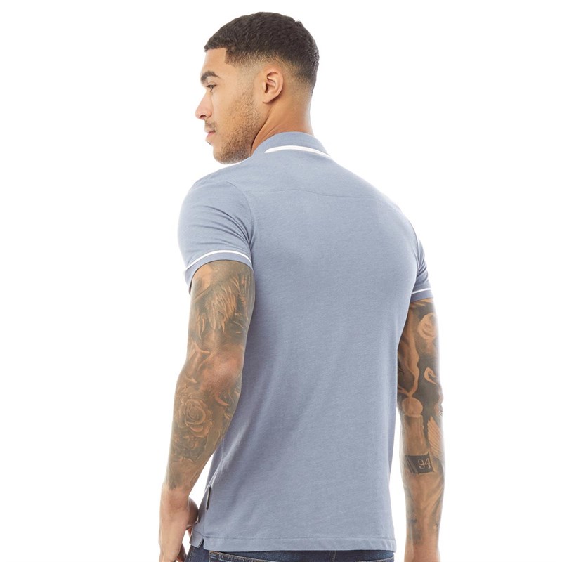 French Connection Mens Piping Polo Light Blue Mel/White
