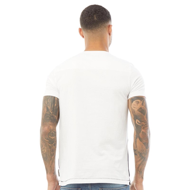 French Connection Mens Block 3 T-Shirt White/Sky Mel/Marine