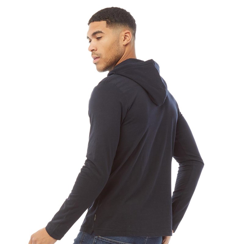 French Connection Mens Hooded FCUK Centre Scrabble Long Sleeve Top Marine/White