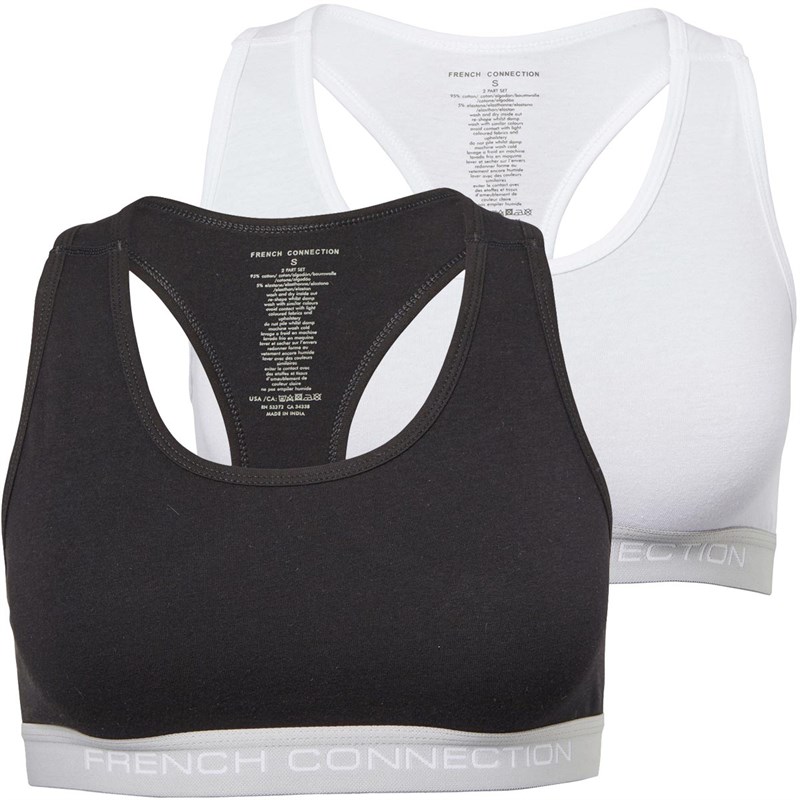 French Connection Womens Two Pack Crop Tops Black/Grey White/Grey