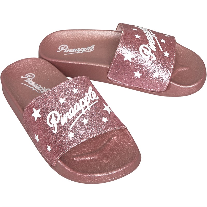 Pineapple Junior Girls Glitter Slides Pink/Pink Glitter