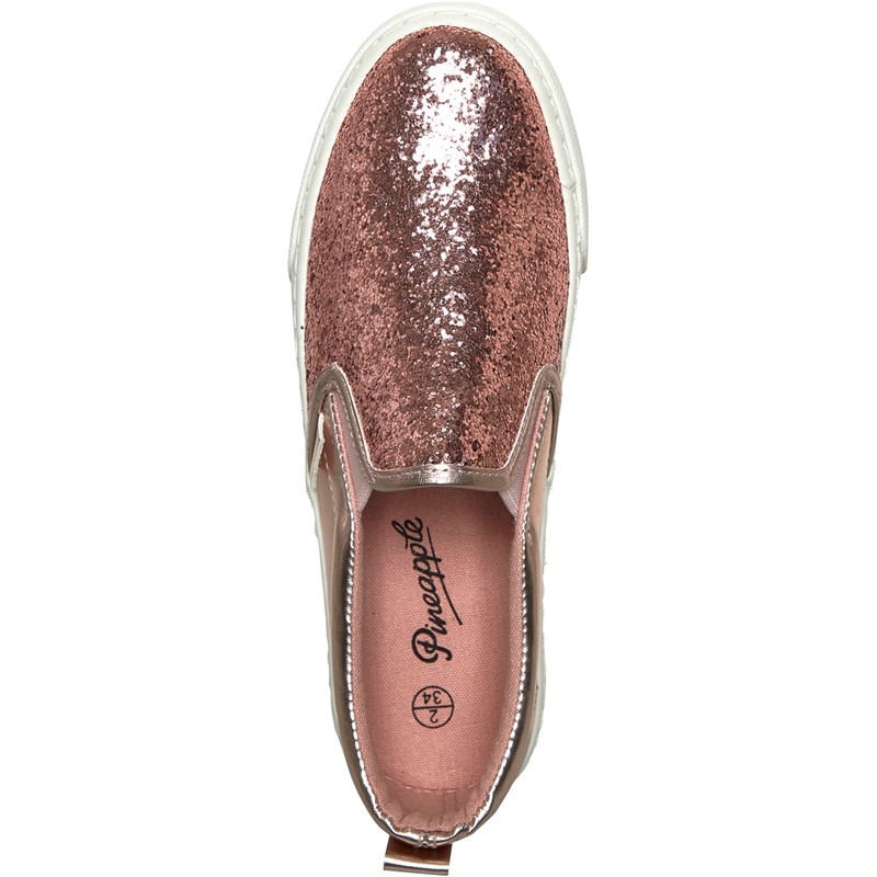 Pineapple Girls Glitter Slip On Trainers Rose Gold/Glitter