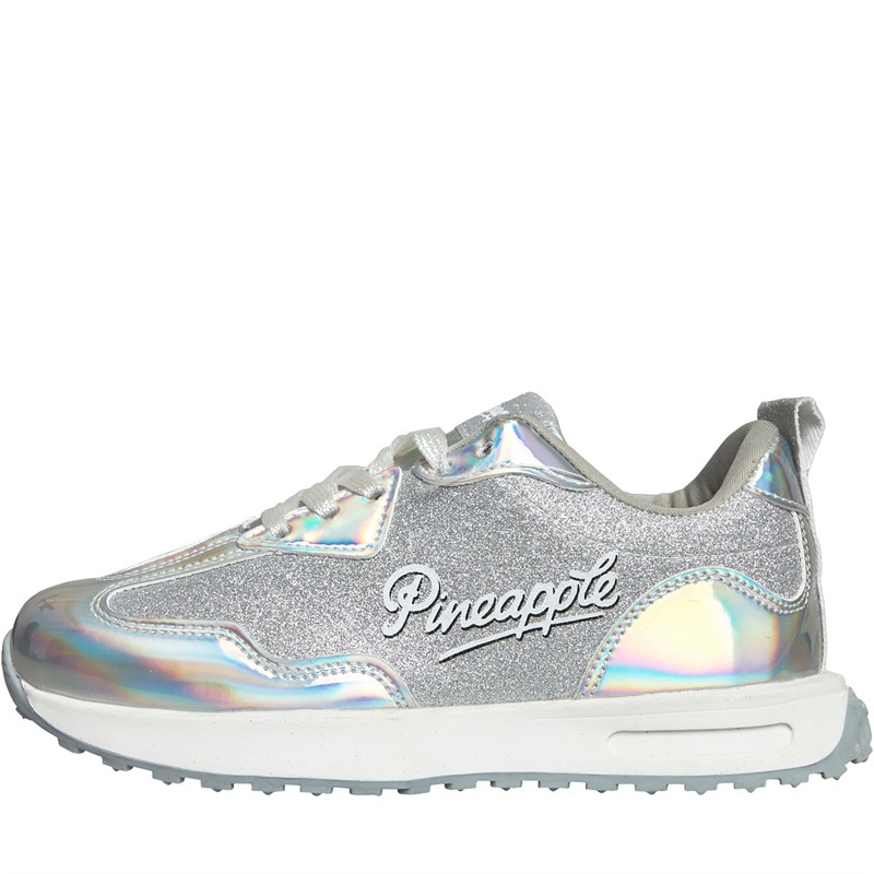 Pineapple Junior Girls Glitter Trainers White Irridescent/Glitter