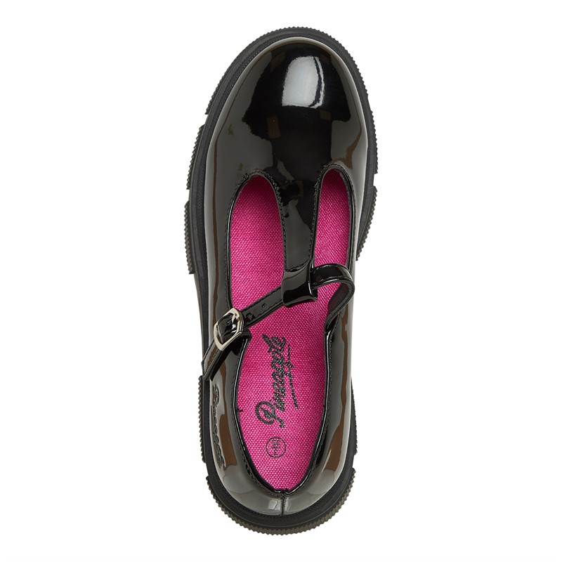 Pineapple Junior Girls Chunky Sole T-Bar Shoes Black Patent